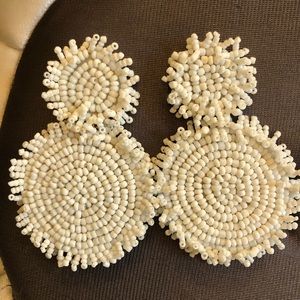 Beaded White Statement Earrings
